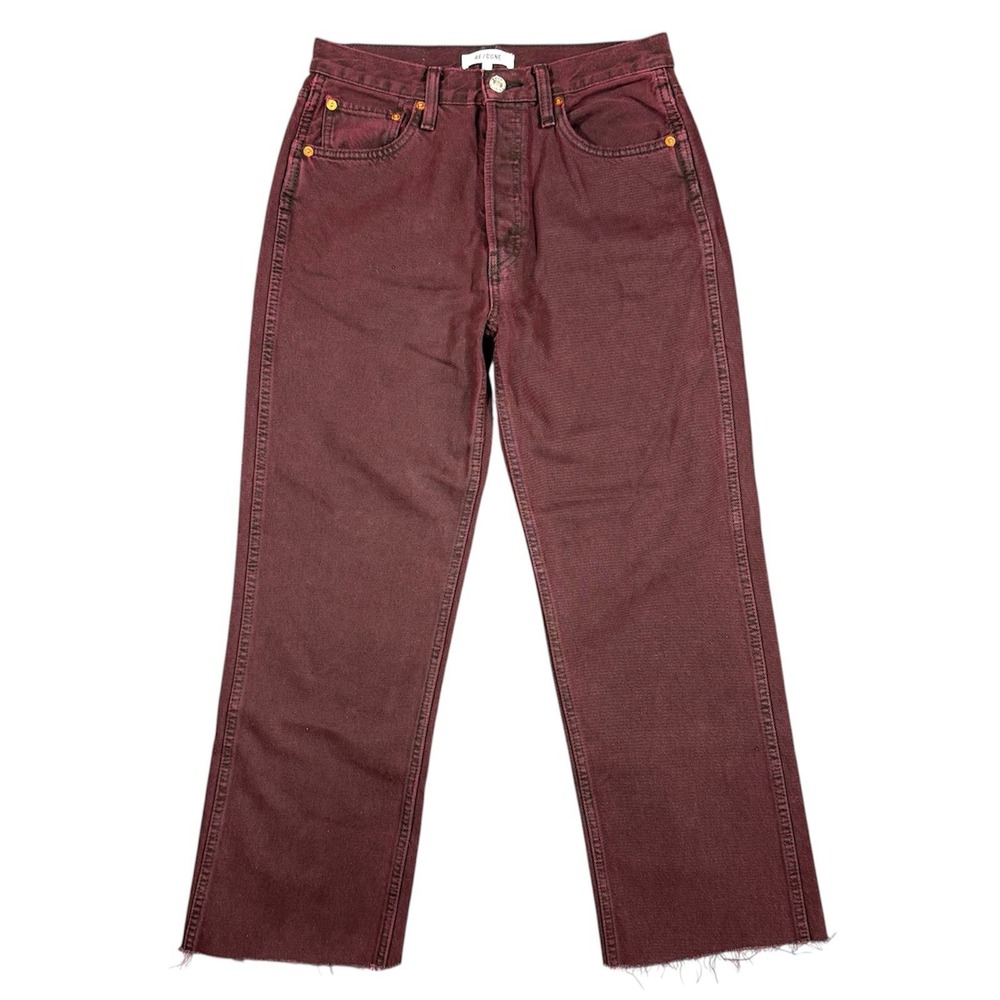 RE/DONE High Rise Jeans 27 Wine Dipped‎ Burgundy Raw Hem Wide Leg
